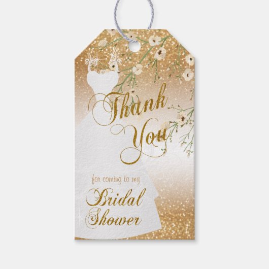 Brautparty in Gold Glitzer | Vielen Dank Geschenkanhänger (Vorderseite)