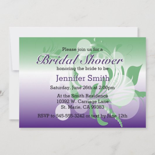 Brautparty in Hübsch grün, Lila und weiß Einladung (Rückseite)