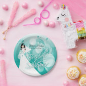 Brautparty in Hübsch türkisfarbenem Blau und Weiß Pappteller (Party)