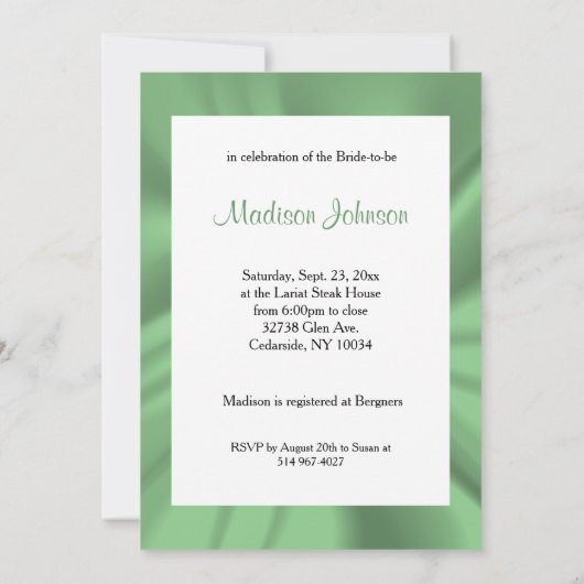 Brautparty in Mint Green Satin Einladung (Rückseite)