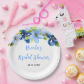 Brautparty in Navy und Babyblau mit floralem Muste Pappteller (Party)