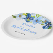 Brautparty in Navy und Babyblau mit floralem Muste Pappteller (Schrägansicht)