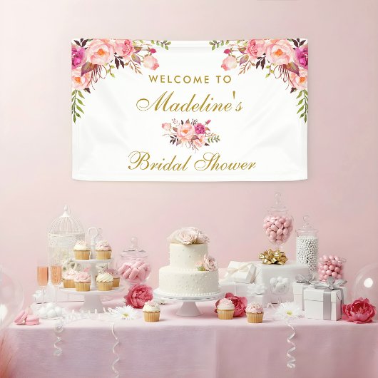 Brautparty in Rosa florales Rosa Blush Willkommen Banner