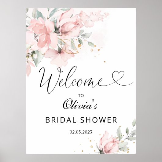Brautparty in Rosa mit Blumenrot willkommen Poster (Vorne)