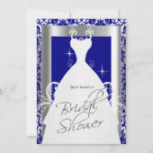 Brautparty in Royal Blue Damask und Silver Einladung (Vorderseite)