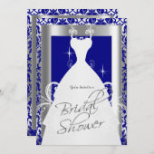 Brautparty in Royal Blue Damask und Silver Einladung (Vorne/Hinten)
