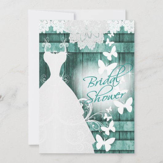 Brautparty in Rustikalem Aquamarinem Barnholz und Einladung (Vorderseite)