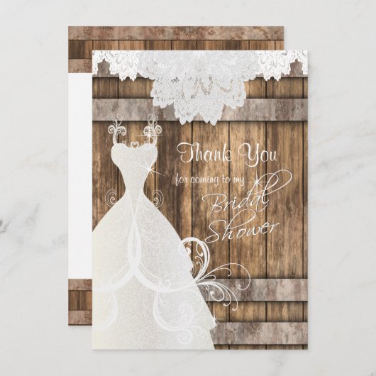 Brautparty in rustikalem Holz und Spitzen Dankeskarte (Vorne/Hinten)