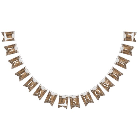 Brautparty in rustikalem Holz und Weiße Spitzen Wimpelkette (Alle)