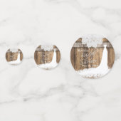 Brautparty in rustikalem Holz und Weißen Spitzen Konfetti (Vorderseiten)