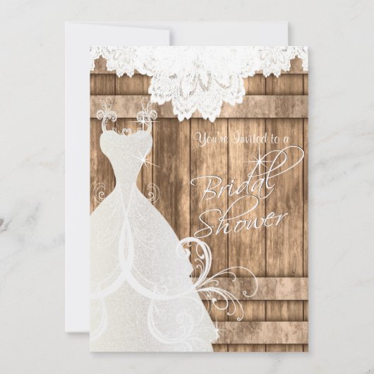 Brautparty in rustikalem Leichtholz und Spitzen Einladung (Vorderseite)