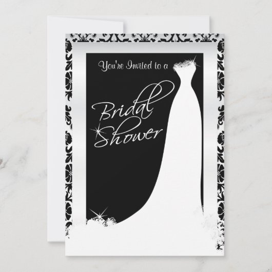 Brautparty in Schwarz-Weiß-Damast Einladung (Vorderseite)