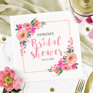 Brautparty in strahlendem Rosa Wasserfarben-Blumen Serviette