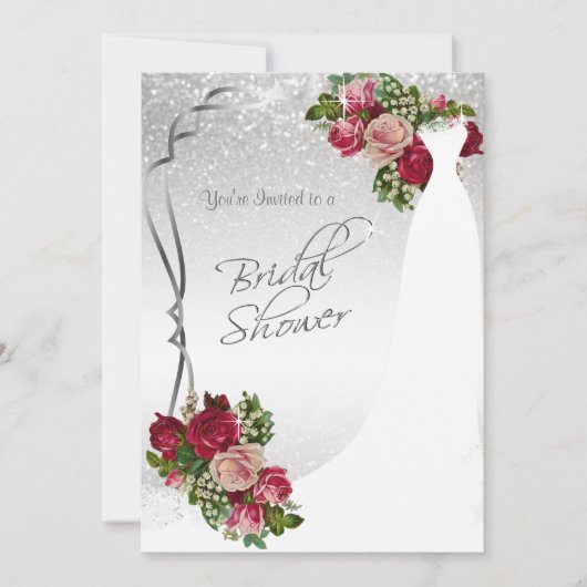 Brautparty in Weiß und Silberner Glitzer Einladung (Vorderseite)