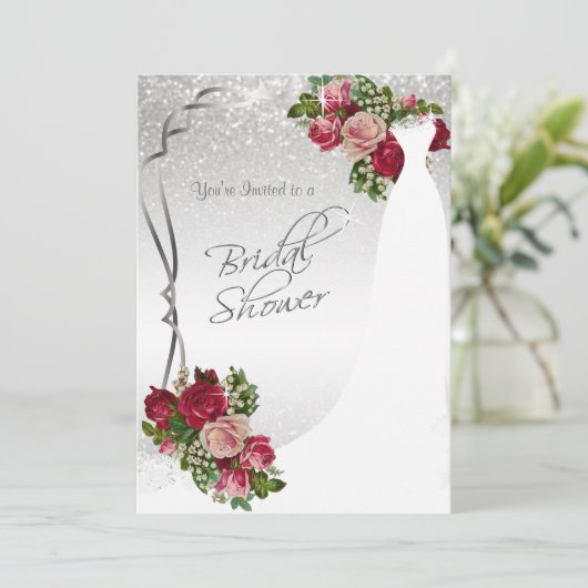 Brautparty in Weiß und Silberner Glitzer Einladung (Stehend Vorderseite)