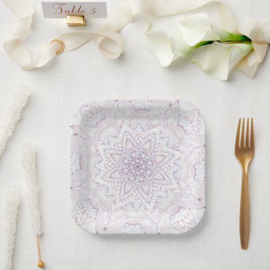 Brautparty Intricate Pastel Pink & Blue Mandala Pappteller (Hochzeit)