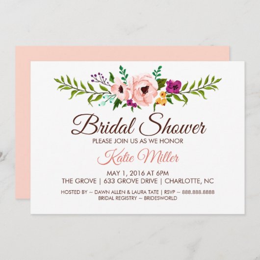 Brautparty Invite - Blume Krone III Einladung (Vorne/Hinten)