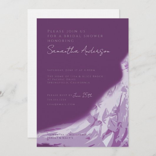 Brautparty Invite bridal goed Eggplant Plum Einladung (Vorne/Hinten)