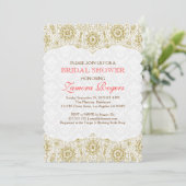 Brautparty Invite Gold Lace White Damasks Einladung (Stehend Vorderseite)