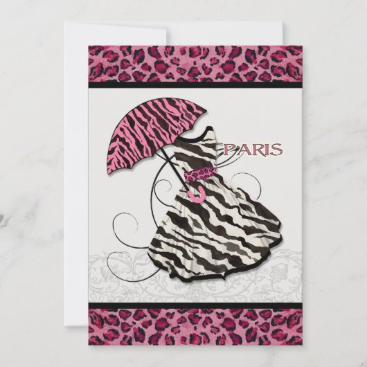 Brautparty Invite Leopard, Retro Dress, Paris Einladung (Vorderseite)