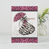 Brautparty Invite Leopard, Retro Dress, Paris Einladung (Stehend Vorderseite)