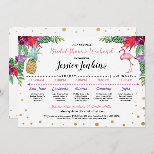 Brautparty Itinerary Aloha Flamingo Ananas Programm (Vorne/Hinten)
