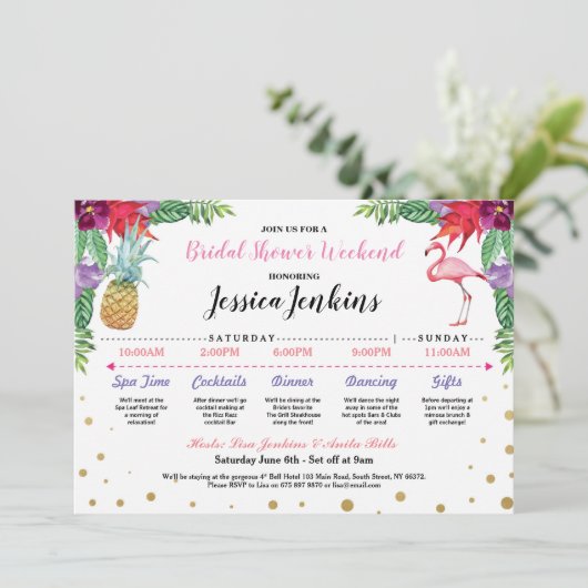 Brautparty Itinerary Aloha Flamingo Ananas Programm (Stehend Vorderseite)