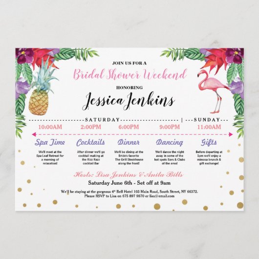 Brautparty Itinerary Aloha Flamingo Ananas Programm (Vorderseite)