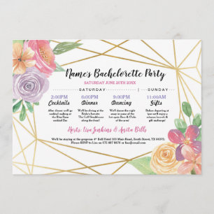 Brautparty Itinerary Bachelorette Goldrahmen Einladung