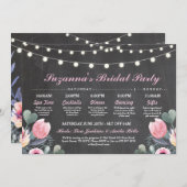Brautparty Itinerary Bachelorette Pink Floral Programm (Vorne/Hinten)