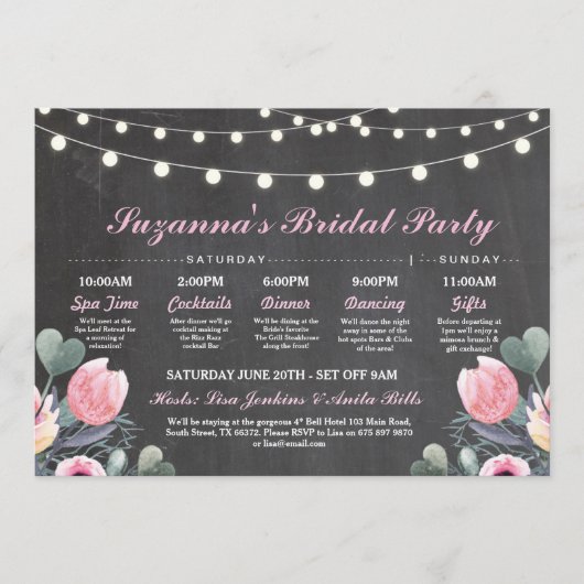 Brautparty Itinerary Bachelorette Pink Floral Programm (Vorderseite)