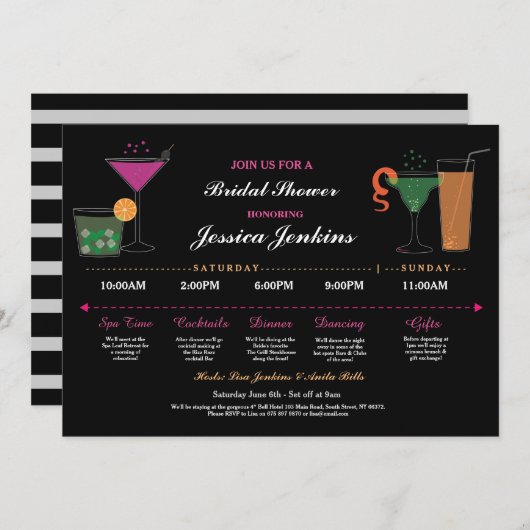 Brautparty Itinerary Black & Pink Bachelorette Programm (Vorne/Hinten)