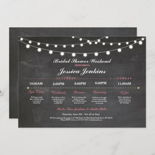 Brautparty Itinerary Chalk Pink Bachelorette Programm (Vorne/Hinten)