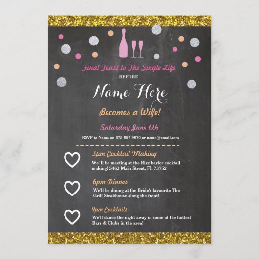 Brautparty Itinerary Champagne Programm (Vorderseite)