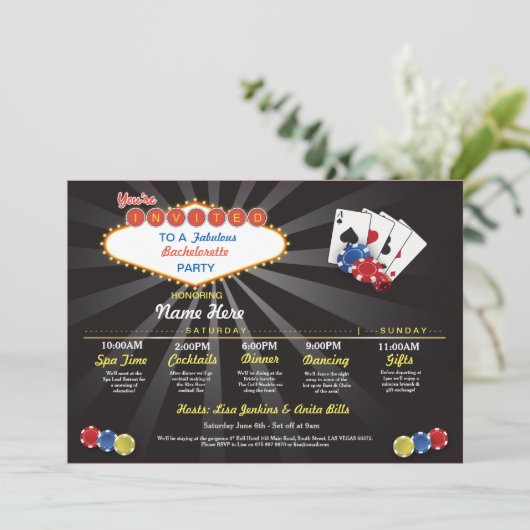Brautparty Itinerary Las Vegas LV Bachelorette Einladung (Stehend Vorderseite)