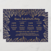 Brautparty Itinerary Navy Gold Blätter Elegant Einladung (Vorne/Hinten)