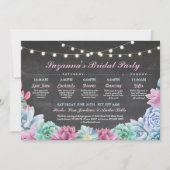 Brautparty Itinerary Succully Blue Pink Floral Einladung (Vorderseite)