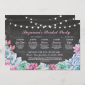 Brautparty Itinerary Succully Blue Pink Floral Einladung (Vorne/Hinten)
