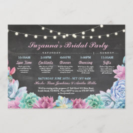 Brautparty Itinerary Succully Blue Pink Floral Einladung