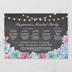 Brautparty Itinerary Succully Blue Pink Floral Einladung