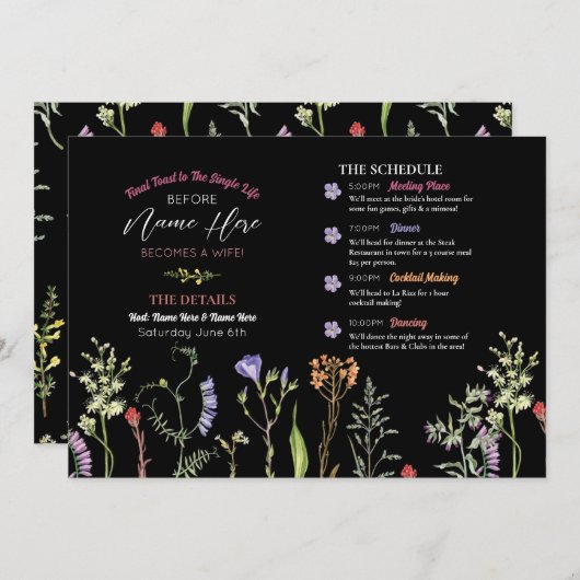 Brautparty Itinerary Wildblumen Blumendarm Programm (Vorne/Hinten)