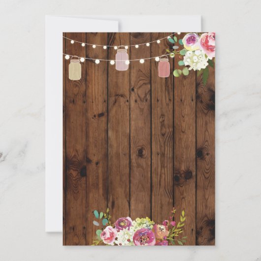 Brautparty Jars lädt Rustikale Holzflora ein Einladung (Rückseite)