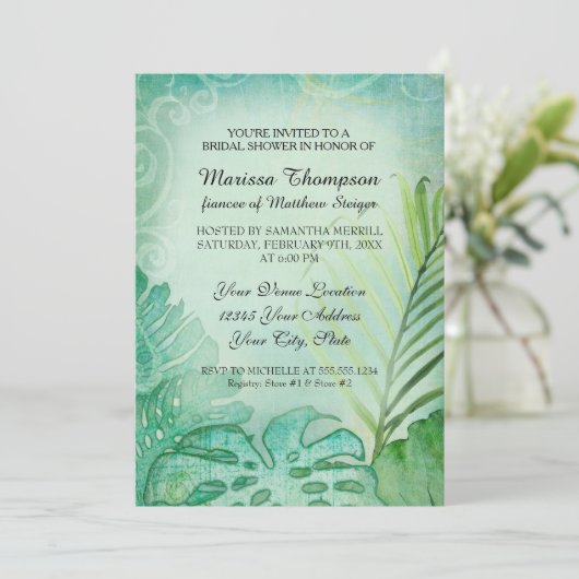 Brautparty Jungle Tropical Philodendron Leaf Einladung (Stehend Vorderseite)