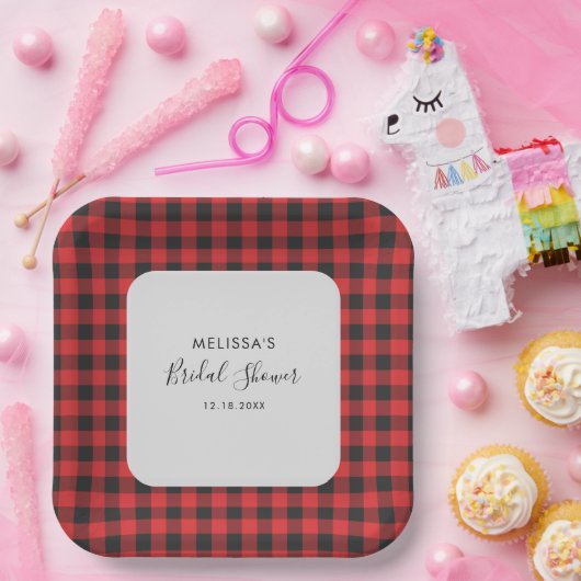 Brautparty Kariert Black Red Buffalo Kariert Rusti Pappteller (Party)