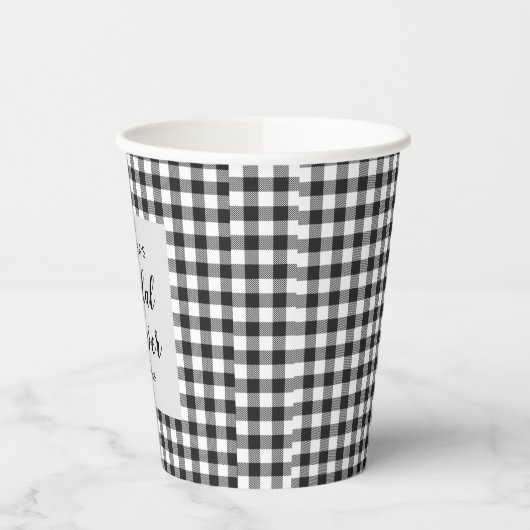 Brautparty Kariert Schwarz-weiß Gingham Pappbecher (Links)