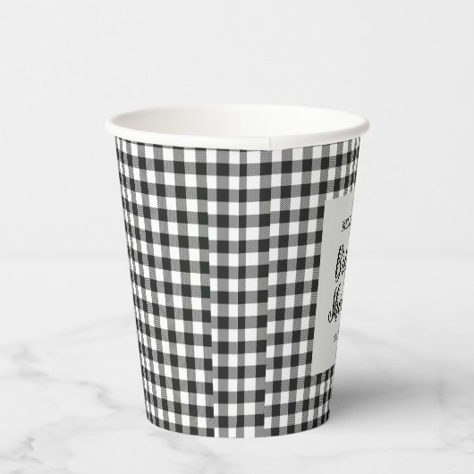 Brautparty Kariert Schwarz-weiß Gingham Pappbecher (Rechts)