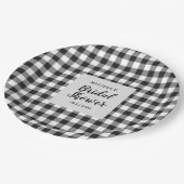 Brautparty Kariert Schwarz-weiß Gingham Pappteller (Schrägansicht)