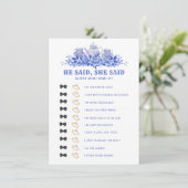 Brautparty-Karte für blaues und weißes Blumenmotiv Begleitkarte (Stehend Vorderseite)