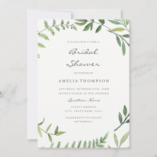 Brautparty-Karte für Wasserfarben-Grünes Leaf Einladung (Vorderseite)