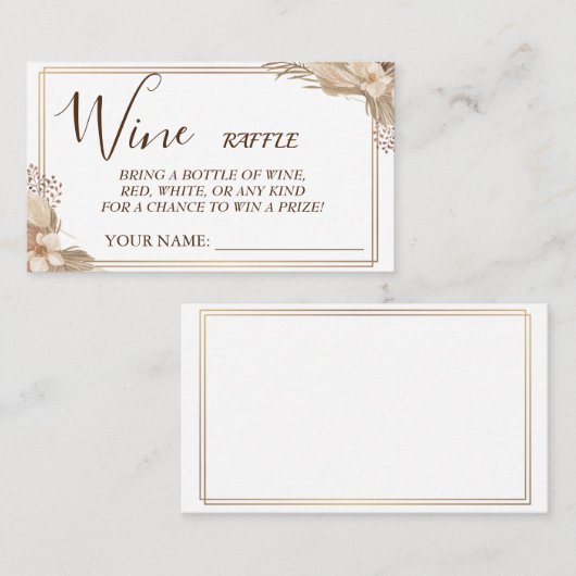 Brautparty-Karte für Weinflorale Tombola Platzkarte (Vorne/Hinten)